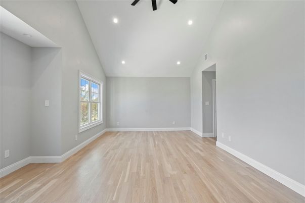 Empty room, Interior, Recessed Lighting, Wood Texture Flooring