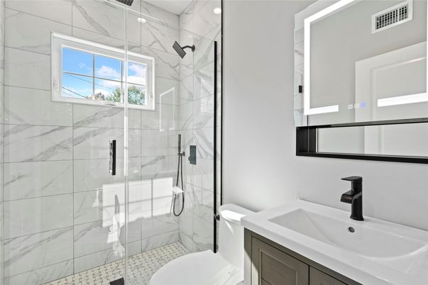 Bathroom, Glass Shower, Interior, Marble Walls