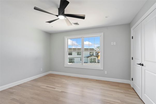 Empty room, Interior, Recessed Lighting, Water, Wood Texture Flooring
