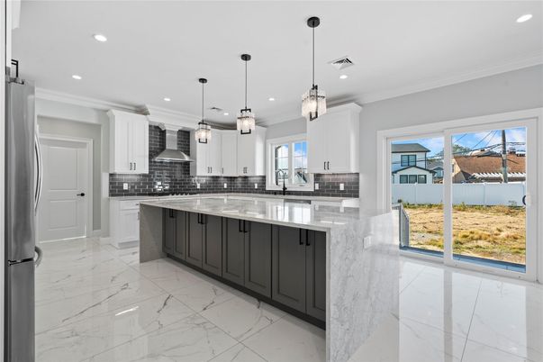 Interior, Kitchen, Marble, Pendant Lights, Recessed Lighting