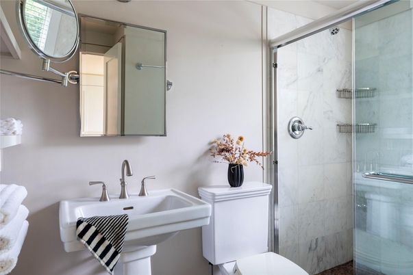 Bathroom, Glass Shower, Interior, Marble Walls
