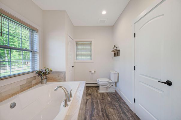 Bathroom, Interior, Recessed Lighting, Wood Texture Flooring