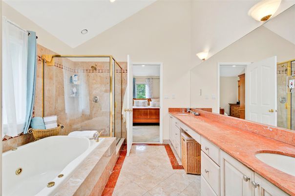 Bathroom, Dual Sink Vanities, Glass Shower, Interior, Recessed Lighting