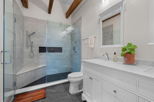 Bathroom, Glass Shower, Interior, Wooden Beams