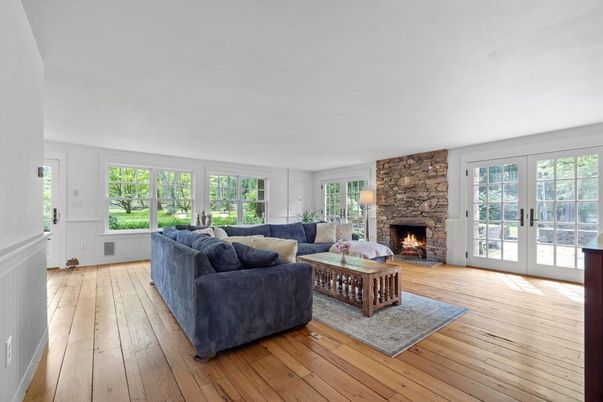 Fireplace, Interior, Living room, Stone Walls, Wood Texture Flooring