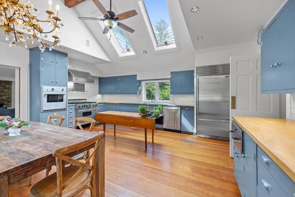 Dining room, Interior, Kitchen, Recessed Lighting, Stainless Steel Appliances, Wood Texture Flooring