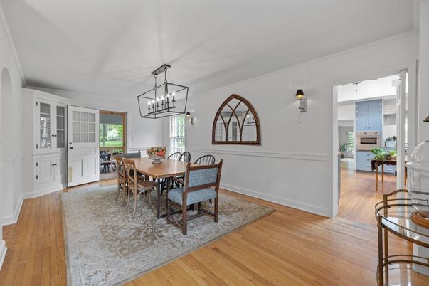 Chandelier, Dining room, Interior, Pendant Lights, Wood Texture Flooring