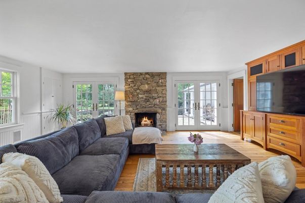 Fireplace, Interior, Living room, Stone Walls, Wood Texture Flooring