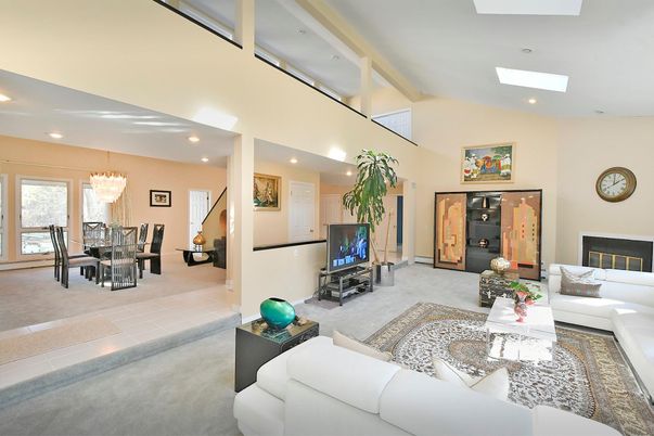 Chandelier, Dining room, Fireplace, Interior, Living room, Recessed Lighting