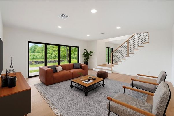 Interior, Living room, Recessed Lighting, Wood Texture Flooring
