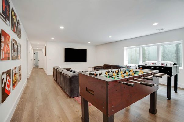 Game Room, Interior, Recessed Lighting, Wood Texture Flooring