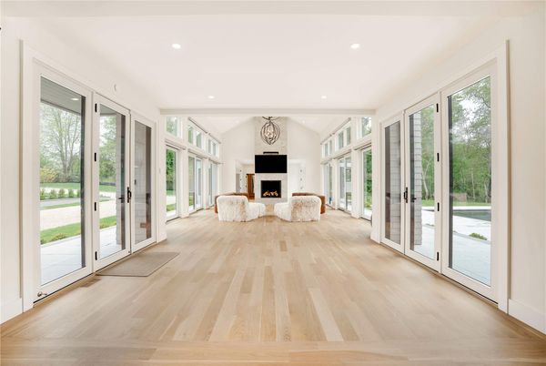 Fireplace, Interior, Recessed Lighting, Wood Texture Flooring