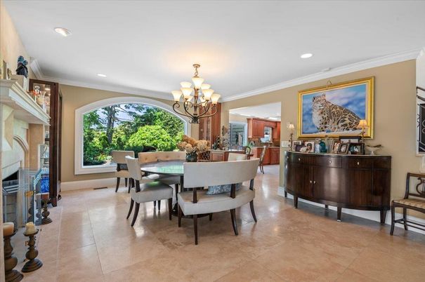 Chandelier, Dining room, Fireplace, Interior, Recessed Lighting