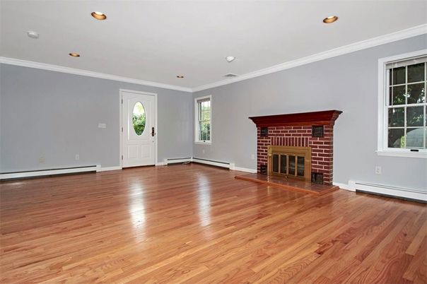 Empty room, Fireplace, Interior, Recessed Lighting, Wood Texture Flooring