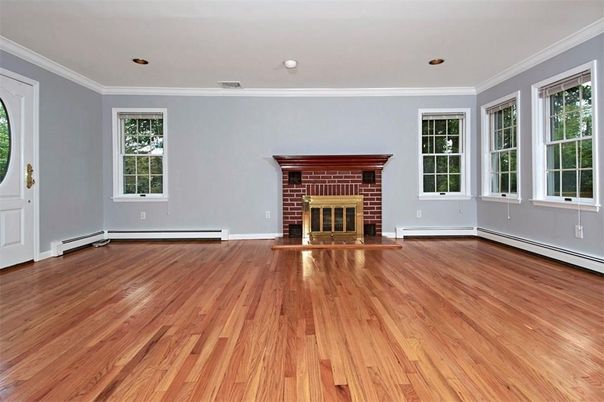 Empty room, Fireplace, Interior, Recessed Lighting, Wood Texture Flooring