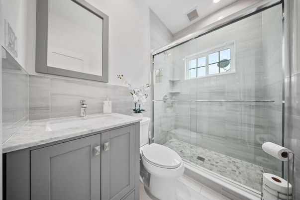 Bathroom, Glass Shower, Interior, Recessed Lighting