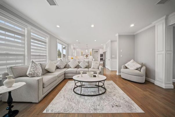 Interior, Kitchen, Living room, Pendant Lights, Recessed Lighting, Wood Texture Flooring
