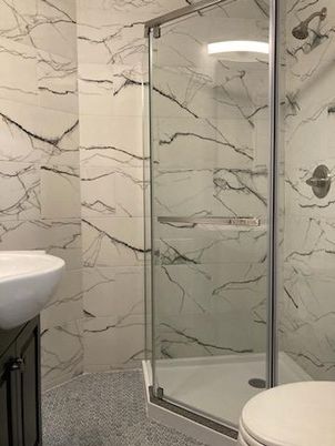 Bathroom, Glass Shower, Interior, Marble Walls