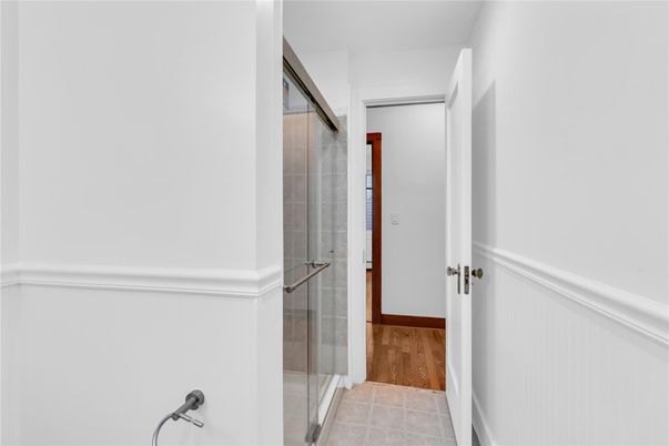 Bathroom, Glass Shower, Interior, Wood Texture Flooring