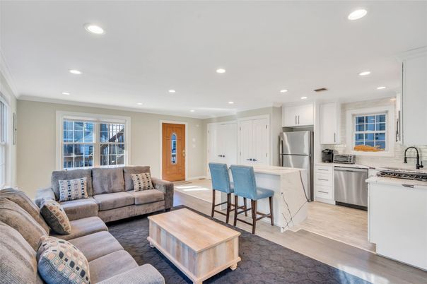 Interior, Kitchen, Living room, Recessed Lighting, Stainless Steel Appliances, Wood Texture Flooring