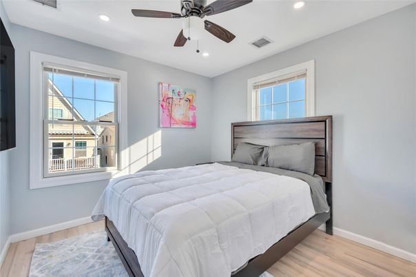 Bedroom, Interior, Recessed Lighting, Wood Texture Flooring