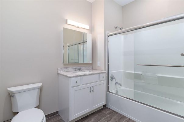 Bathroom, Glass Shower, Interior, Wood Texture Flooring