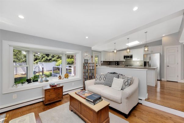 Interior, Kitchen, Living room, Pendant Lights, Recessed Lighting, Stainless Steel Appliances, Wood Texture Flooring