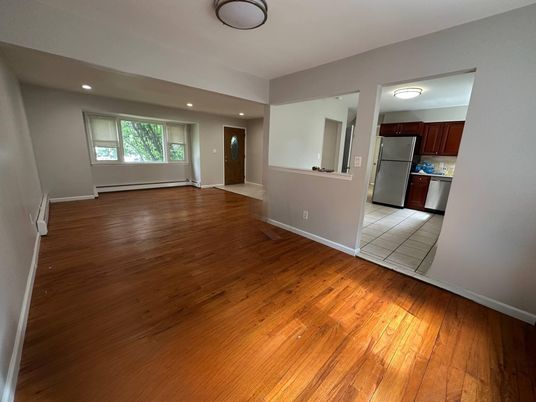 Empty room, Interior, Kitchen, Recessed Lighting, Wood Texture Flooring