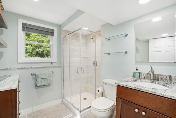 Bathroom, Glass Shower, Interior, Recessed Lighting