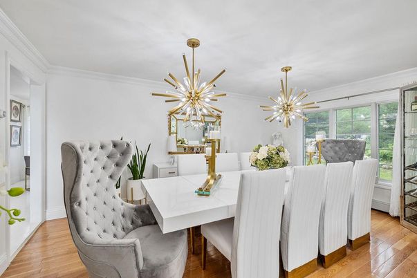 Dining room, Interior, Pendant Lights, Wood Texture Flooring