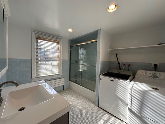 Bathroom, Glass Shower, Interior, Recessed Lighting, Washer