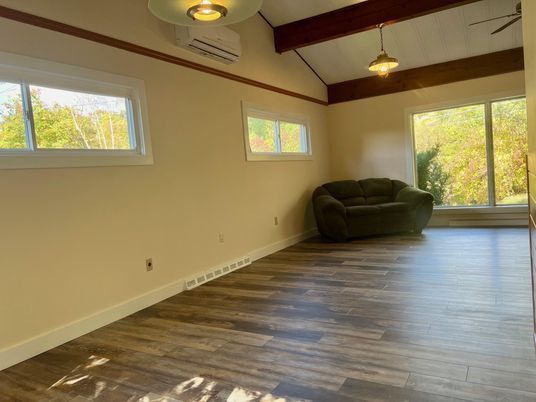 Empty room, Interior, Pendant Lights, Wooden Beams, Wood Texture Flooring