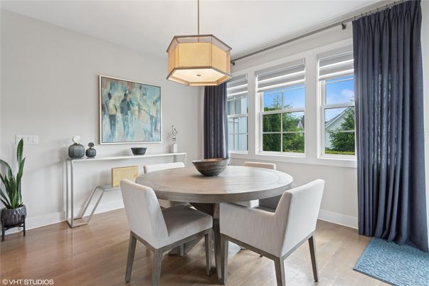 Dining room, Interior, Pendant Lights, Wood Texture Flooring