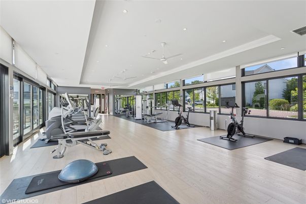 Fitness Equipment, Gym, Interior, Recessed Lighting, Wood Texture Flooring