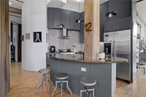 Interior, Kitchen, Pendant Lights, Stainless Steel Appliances, Wood Texture Flooring