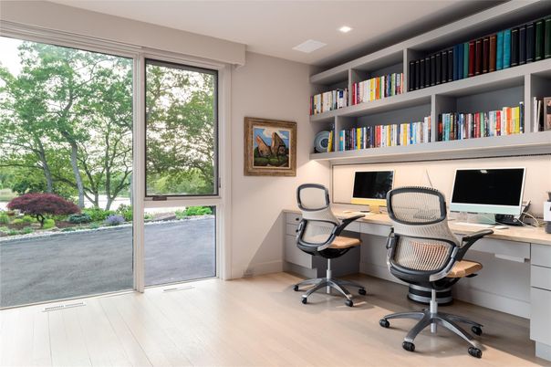 Home Office, Interior, Recessed Lighting, Wood Texture Flooring