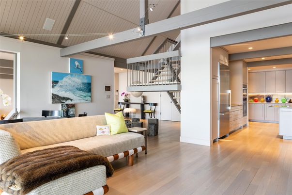 Interior, Kitchen, Living room, Recessed Lighting, Wood Texture Flooring