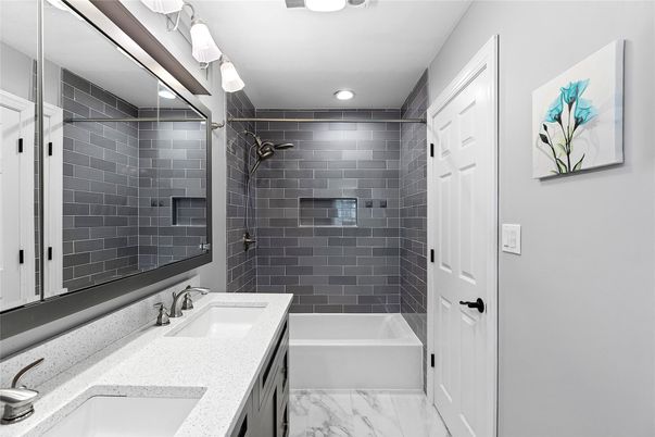 Bathroom, Dual Sink Vanities, Interior, Marble, Recessed Lighting