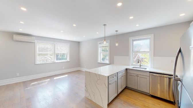 Interior, Kitchen, Pendant Lights, Recessed Lighting, Wood Texture Flooring