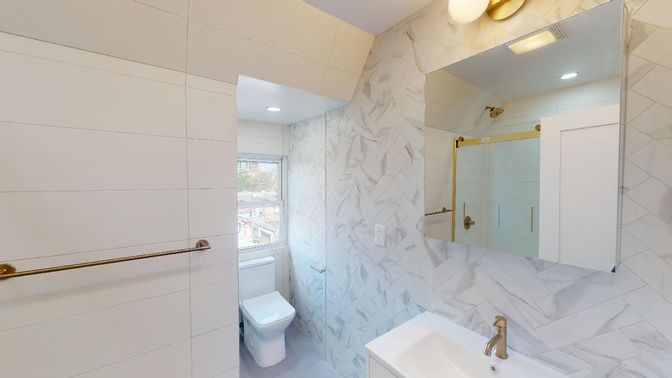 Bathroom, Interior, Marble Walls, Recessed Lighting