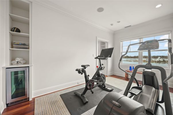 Fitness Equipment, Interior, Recessed Lighting, Water, Wood Texture Flooring