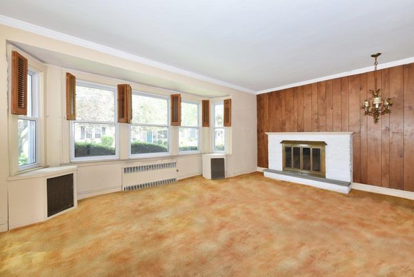Empty room, Fireplace, Interior, Pendant Lights, Wooden Walls
