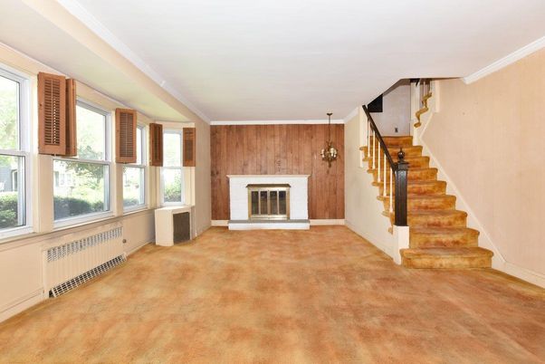 Empty room, Fireplace, Interior, Pendant Lights, Wooden Walls
