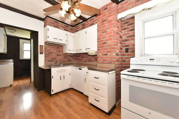 Interior, Kitchen, Stone Walls, Wood Texture Flooring
