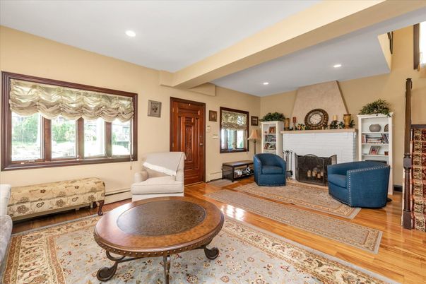 Fireplace, Interior, Recessed Lighting, Wood Texture Flooring