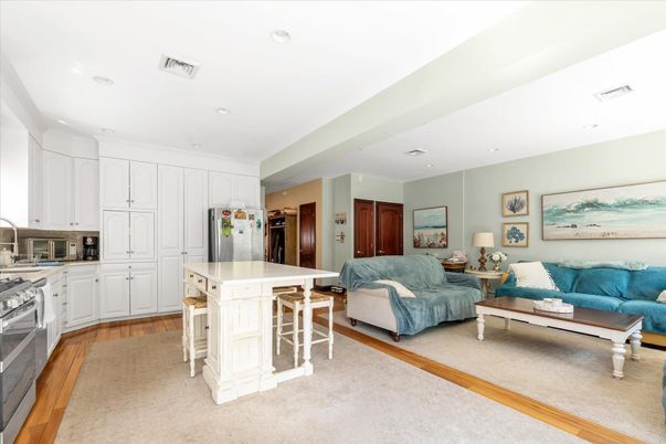 Interior, Kitchen, Living room, Recessed Lighting, Stainless Steel Appliances, Wood Texture Flooring