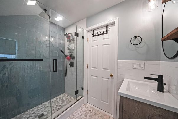 Bathroom, Glass Shower, Interior, Recessed Lighting