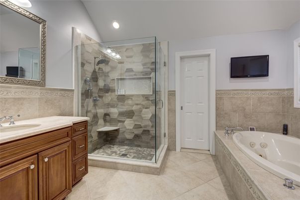Bathroom, Glass Shower, Interior, Recessed Lighting