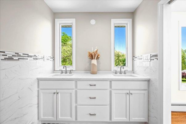 Bathroom, Dual Sink Vanities, Interior, Marble, Marble Walls
