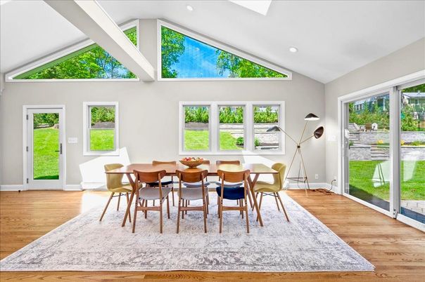 Dining room, Interior, Recessed Lighting, Wood Texture Flooring